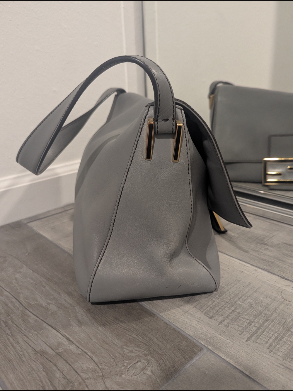 Fendi Mama Forever Large Baguette Light Gray Shoulder Bag - Picture 3 of 15
